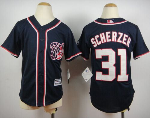Nationals #31 Max Scherzer Blue Cool Base Stitched Youth MLB Jersey - Click Image to Close